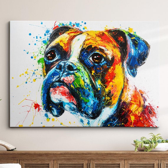 Colorful Boxer Dog Pet Abstract Modern Oil Painting Wall Art Framed Canvas Poster Print Home Kitchen Office Room Decor Gifts