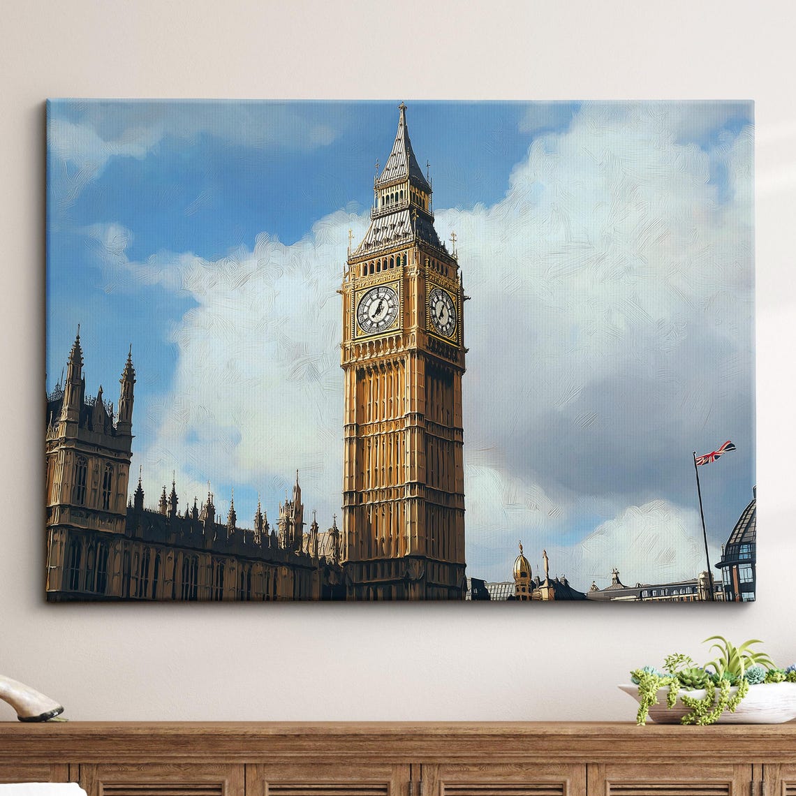 Big Ben London Oil Painting Landmark Travel Landscape Wall Art Framed Canvas Poster Print Home Decor Living Room English Uk Gifts