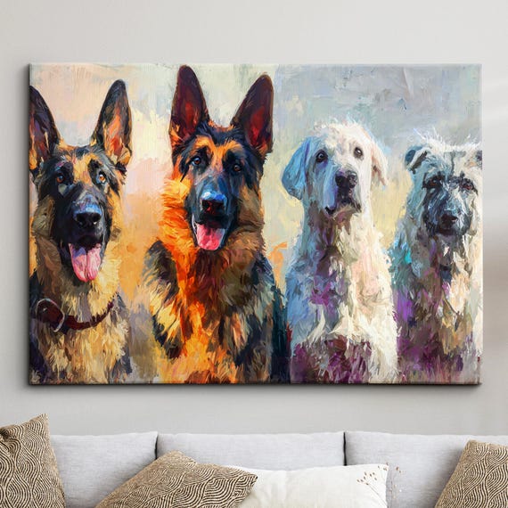Pack Of Dogs Abstract Oil Painting Style Wall Art Framed Calming Canvas Poster Print Homeoffice Room Decor Gifts For Office Home