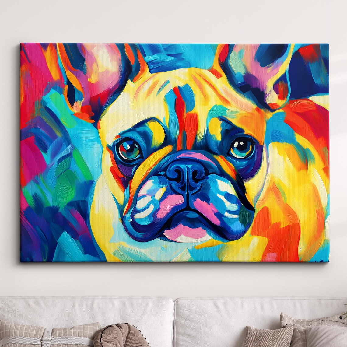 Colorful French Bulldog Pop Art Neon Yellow Blue Pink Dog Poster