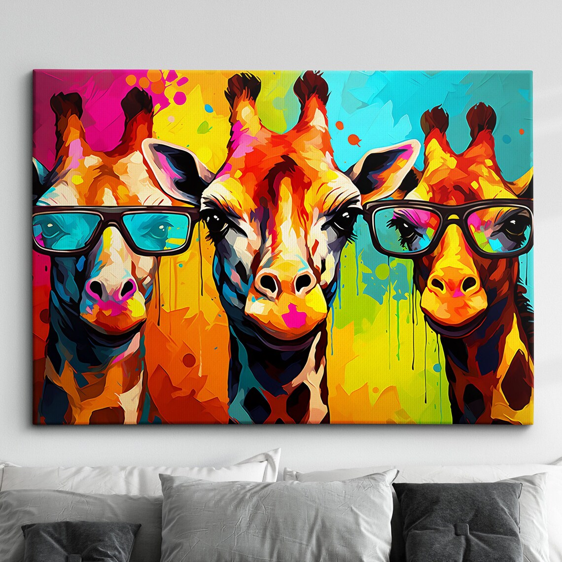 Three Funny Giraffes Sunglasses Colorful Pop Art Animal Poster