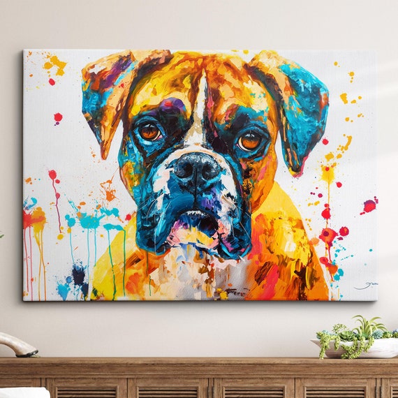 Colorful Boxer Dog Pet Abstract Modern Oil Painting Wall Art Framed Canvas Poster Print Home Kitchen Office Room Decor Gifts