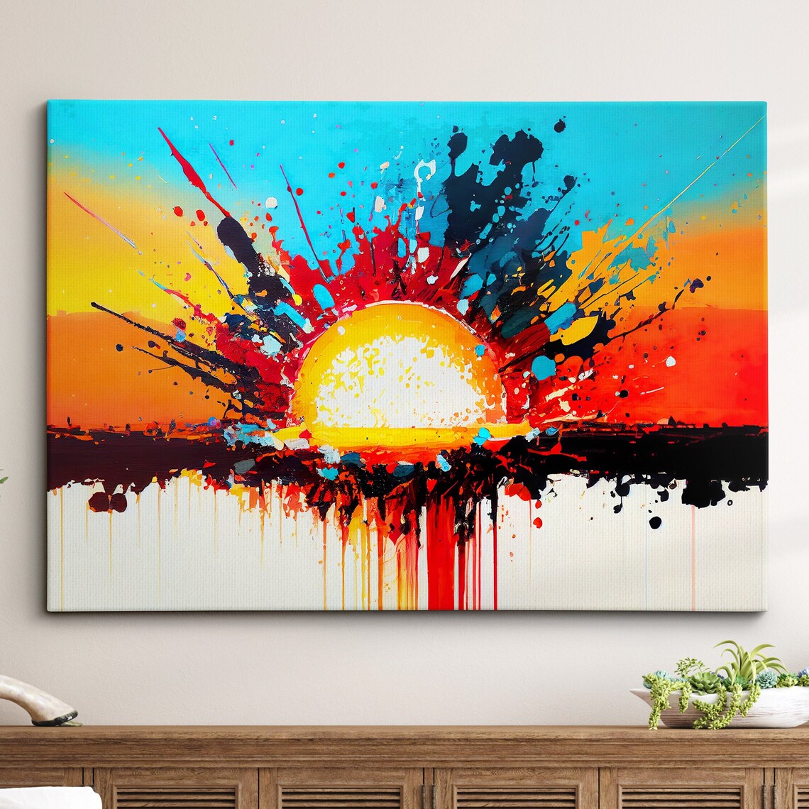 Sunset Landscape Abstract Modern Splash Art Print
