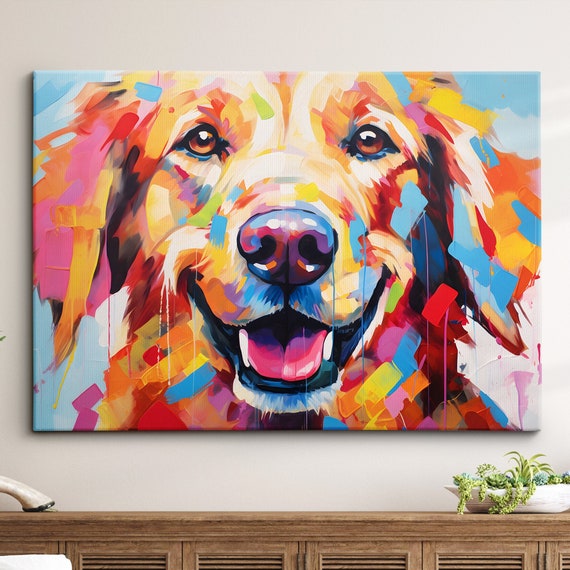 Golden Retriever Fun Animal Dog Pet Lover Abstract Oil Painting Wall Art Framed Canvas Poster Print Home Kitchen Office Room Decor Gifts