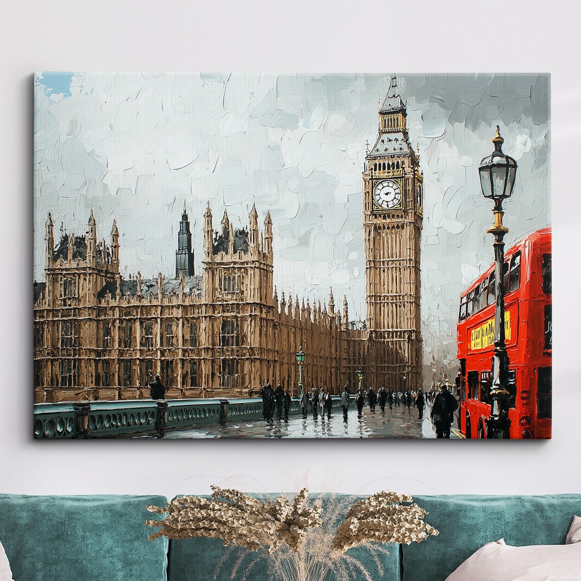 Big Ben London Oil Painting Westminster Bridge Red Bus Art Print