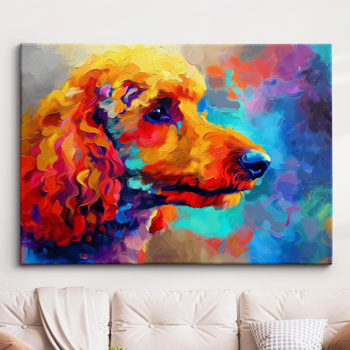 Vibrant Poodle Profile Rainbow Colorful Modern Oil Painting Poster