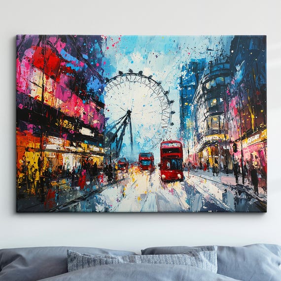 London Town Eye Abstract Oil Painting Palette Paint Colorful Uk Wall Art Framed Canvas Poster Print Homeoffice Room Decor Gifts