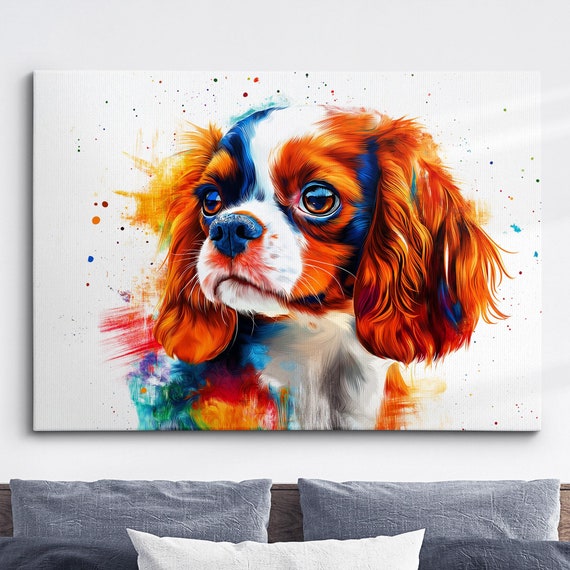 Cavalier King Charles Spaniel Abstract Paint Splash Dog Pet Wall Art Framed Canvas Poster Print Home Kitchen Office Room Decor