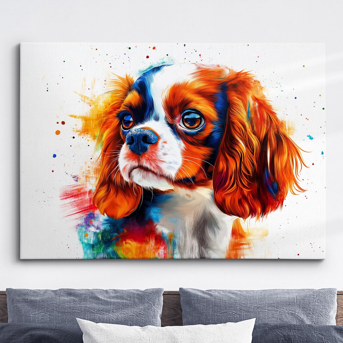 Cavalier King Charles Spaniel Close Up Watercolor Splash Dog Poster