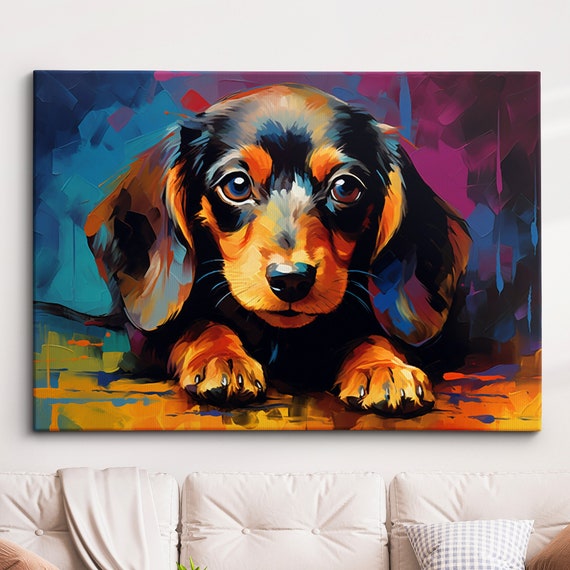 Miniature Dachshund Abstract Dog Pet Modern Painting Wall Art Framed Canvas Poster Print Home Kitchen Office Room Decor Gifts