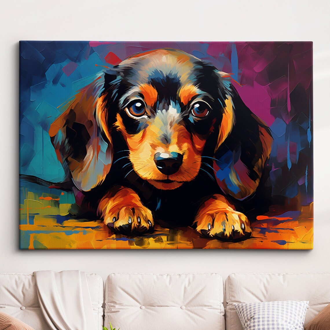Miniature Dachshund Puppy Bold Colorful Portrait Dog Art Poster