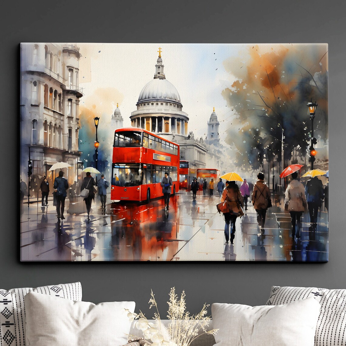 St Pauls Cathedral London Rainy Street Watercolor Travel Poster