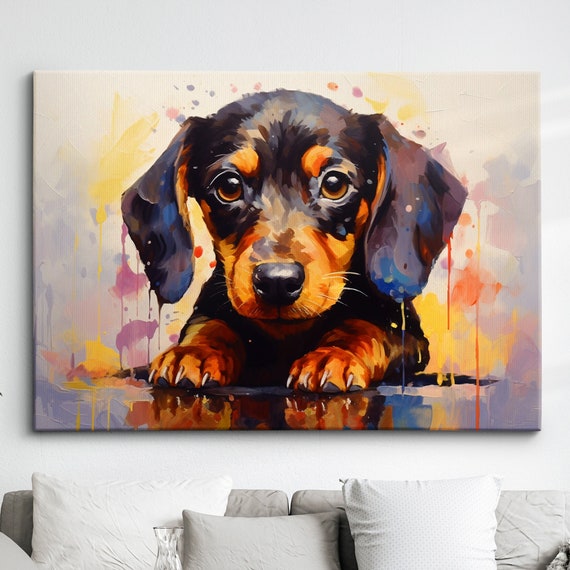 Miniature Dachshund Abstract Dog Pet Modern Painting Wall Art Framed Canvas Poster Print Home Kitchen Office Room Decor Gifts