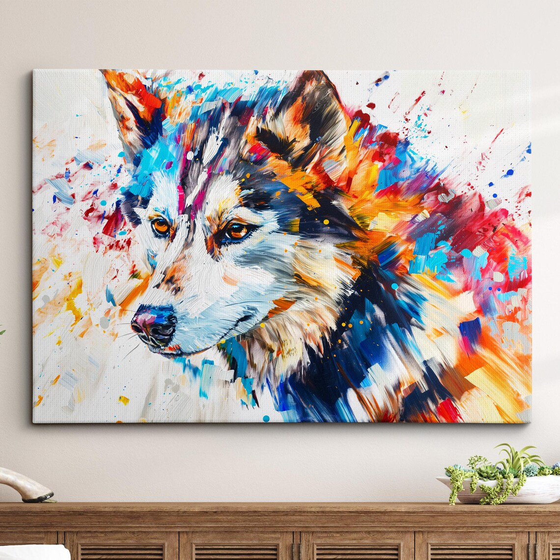 Colorful Siberian Husky Abstract Paint Splash Dog Canvas Poster