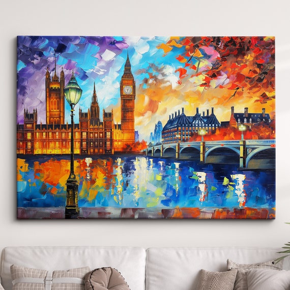 London Bridge Abstract Oil Painting Paint Colourful Uk Big Ben Wall Art Framed Canvas Poster Print Home Office Room Decor Gifts