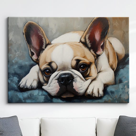 French Bulldog Abstract Modern Palette Oil Painting Wall Art Framed Canvas Poster Print Home Kitchen Office Room Decor Dad Dog Gift