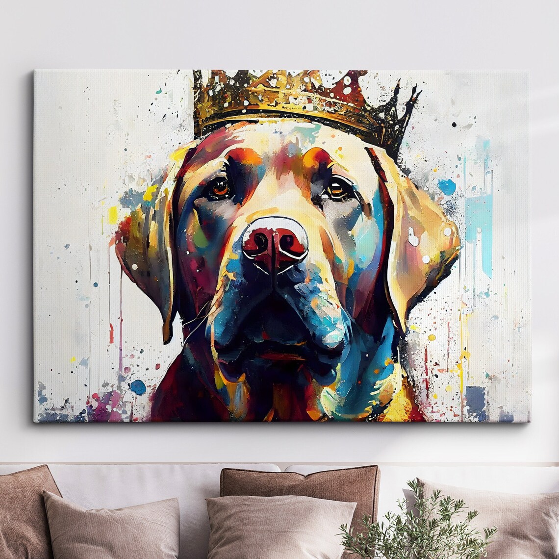 Vibrant Colorful Labrador Wearing Crown Pop Art Dog Painting Poster