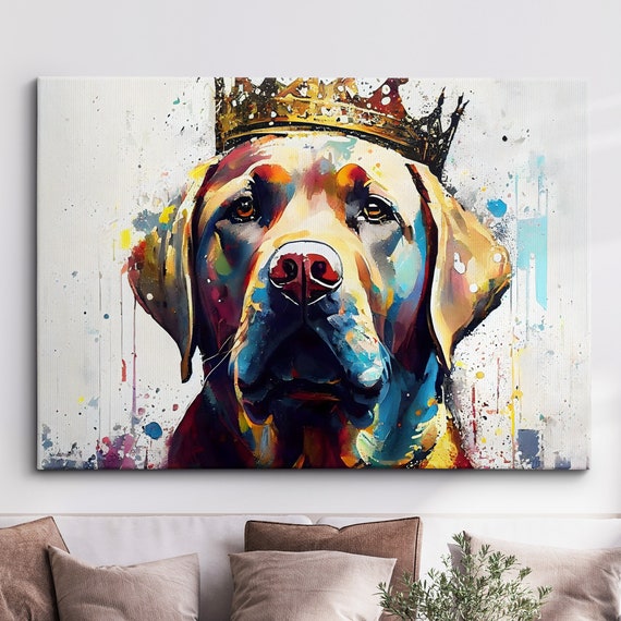 Labrador With Crown Dog Pet Abstract Modern Painting Wall Art Framed Canvas Poster Print Home Kitchen Office Room Decor Gifts