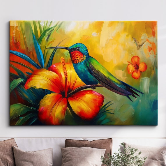 Hummingbird Abstract Bird Oil Painting Splatter Style Pet Animal Flying Wall Art Framed Canvas Poster Print Homeoffice Room Decor Gifts