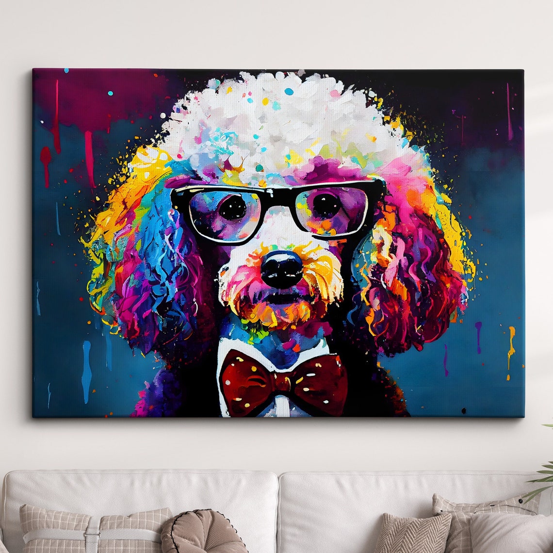 Poodle In Suit Bow Tie Glasses Colorful Funny Dog Portrait Poster