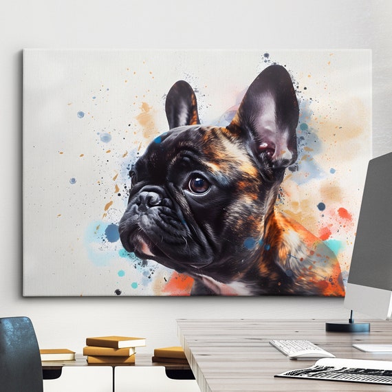 Colorful French Bulldog Dog Pet Abstract Modern Oil Painting Wall Art Framed Canvas Poster Print Home Kitchen Office Room Decor Gifts