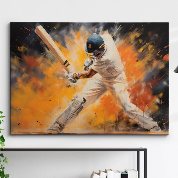 Cricket Player Abstract Oil Painting Art Print