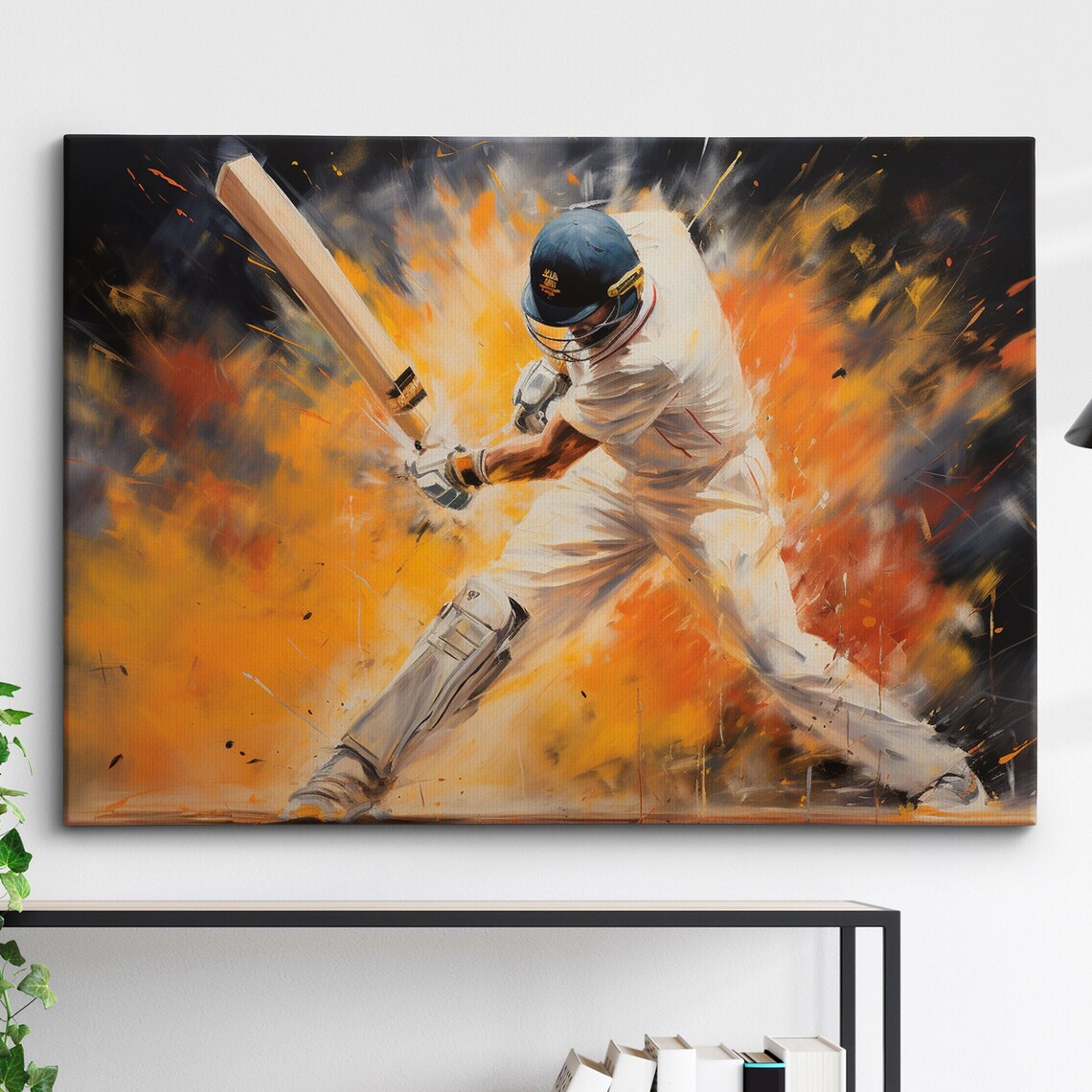 Cricket Player Abstract Oil Painting Art Print