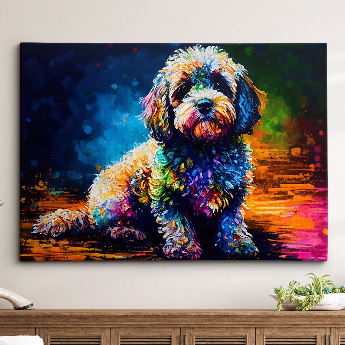 Cockapoo Puppy Cute Colorful Abstract Oil Painting Pet Art Poster
