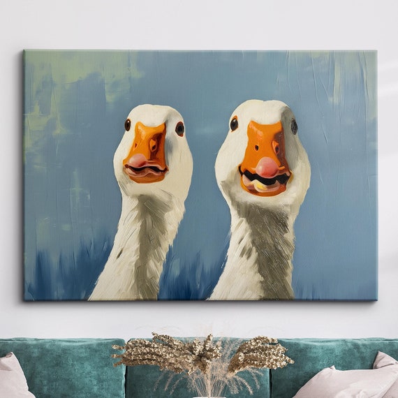 Colorful Ducks Abstract Oil Animal Duck Painting Splatter Style Wall Art Framed Canvas Poster Print Homeoffice Room Decor Gifts