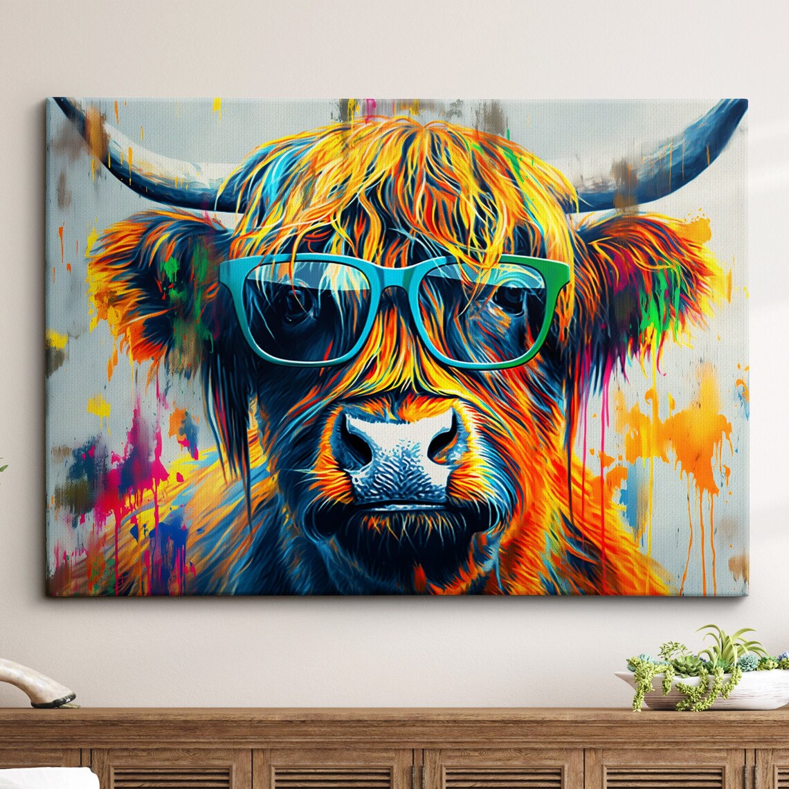 Highland Cow Abstract Oil Painting Wall Art Print