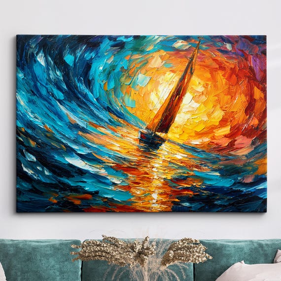 Beach Waves Boat Palette Painting Abstract Oil Wall Art Framed Canvas Poster Print Homeoffice Room Decor Gifts