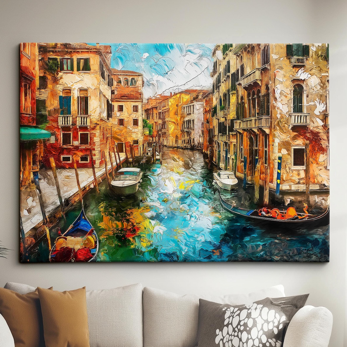 Venice Canal Gondolas Colorful Buildings Impasto Oil Painting Poster