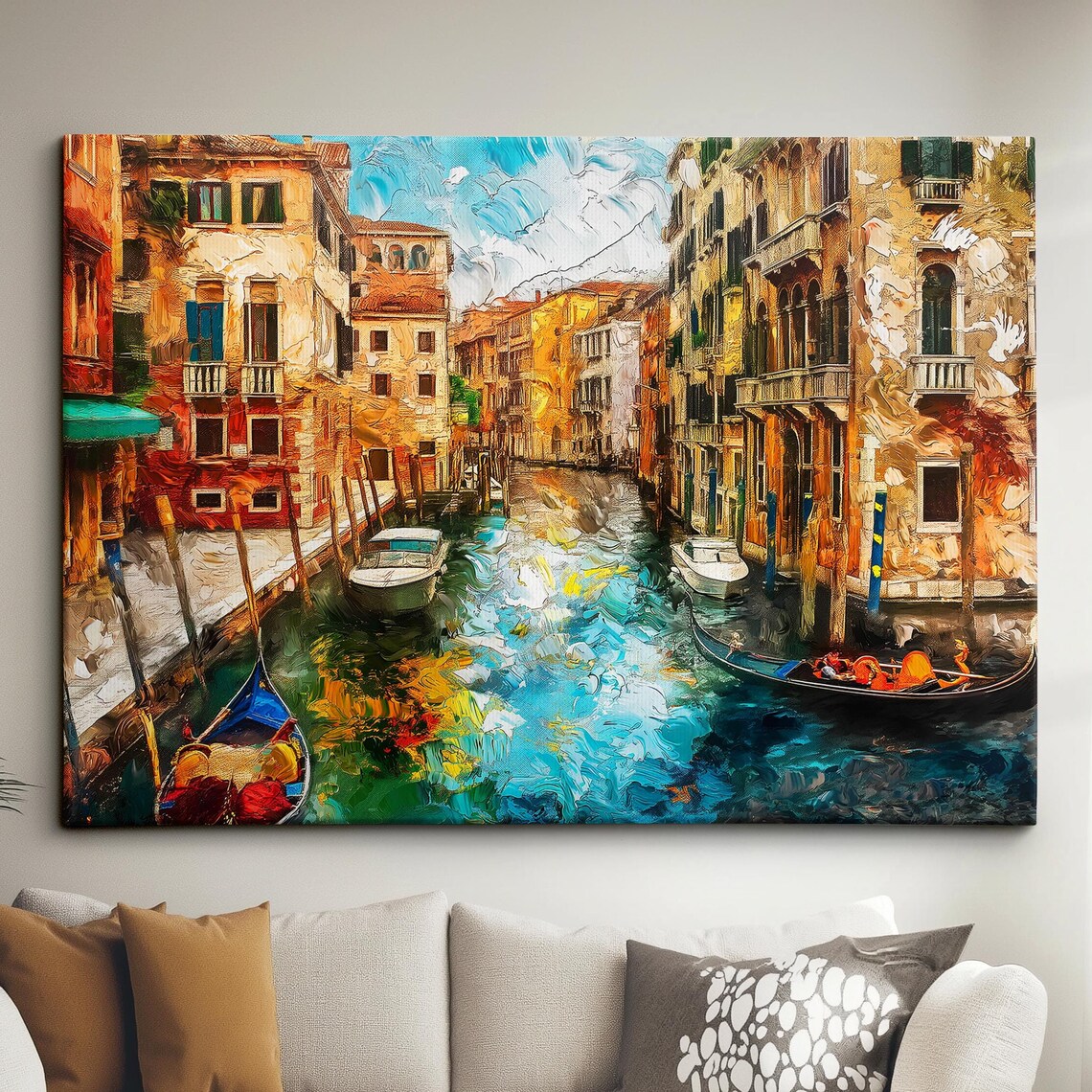 Venice Italy Gondola Boat River Landmark Oil Painting Watercolor Wall Art Framed Calming Canvas Poster Print Homeoffice Room Decor Gifts