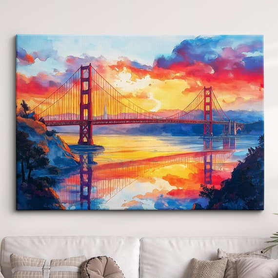 San Francisco Bay Golden Gate Bridge Abstract America Modern Painting Wall Art Framed Canvas Poster Print Homeoffice Room Decor Gifts