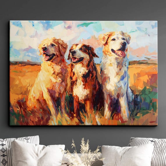 Pack Of Dogs Abstract Oil Painting Style Wall Art Framed Calming Canvas Poster Print Homeoffice Room Decor Gifts For Office Home