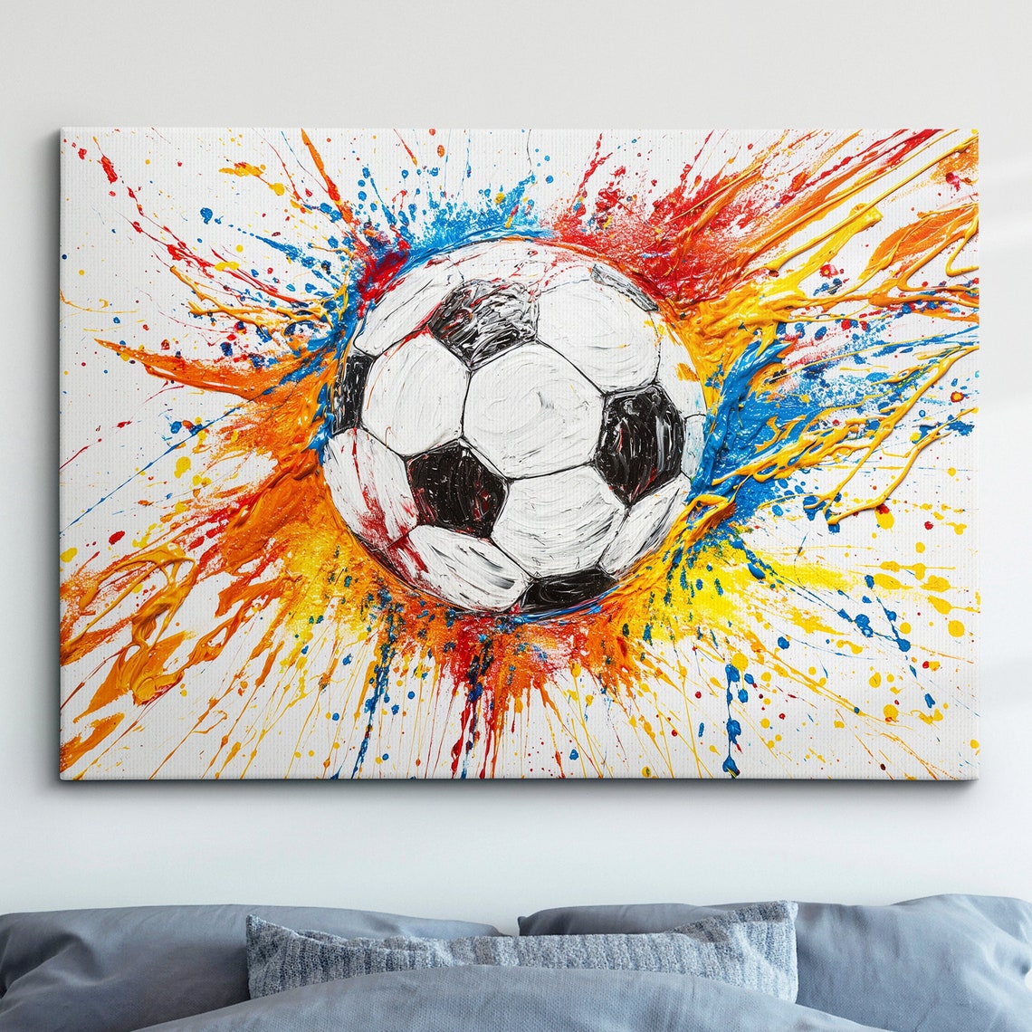 Football Abstract Oil Painting Sports Soccer Ball Wall Art Framed Canvas Poster Print Home Teen Childrens Bedroom Room Decor Idea Gifts
