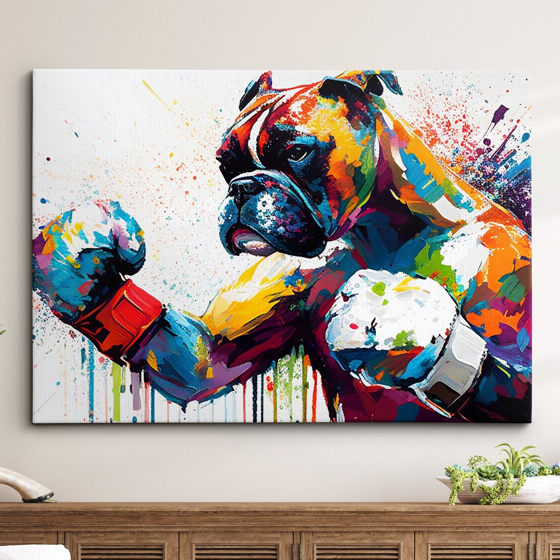 Boxer With Boxing Gloves Abstract Dog Art Print