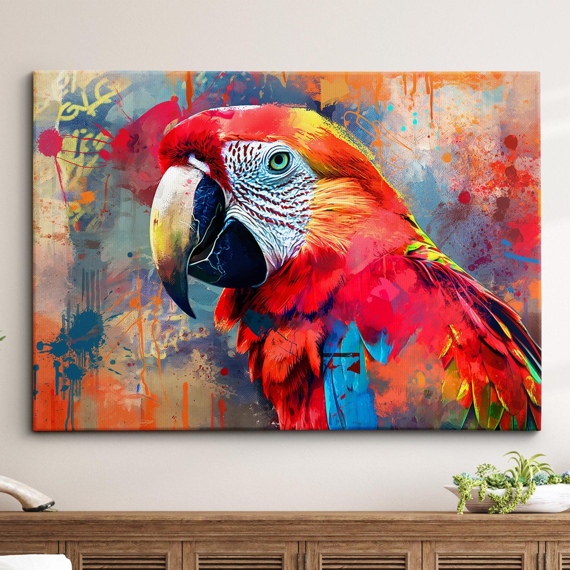 Scarlet Macaw Parrot Colorful Abstract Paint Splash Bird Poster