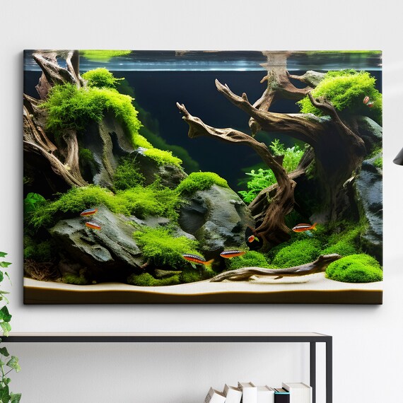 Fish Tank Water Aquascape Feature Aquatic Lover Wall Art Framed Canvas Poster Print Home Office Bedroom Games Room Decor