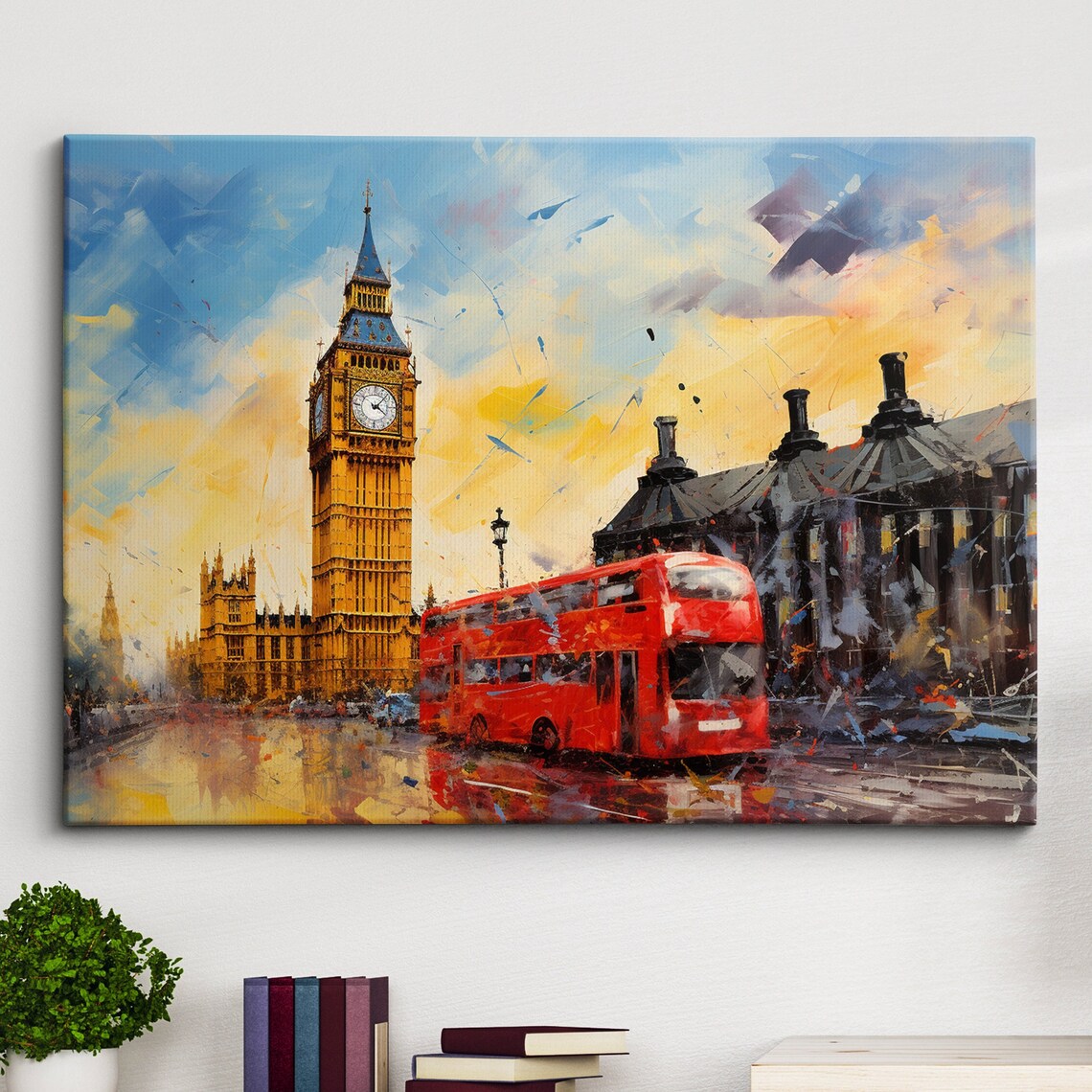 London Bridge Abstract Oil Painting, Big Ben Art Print