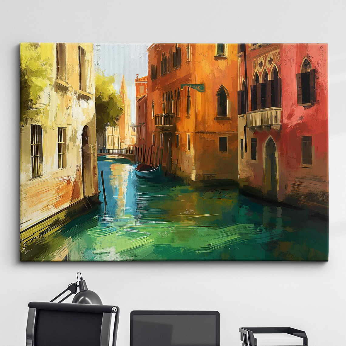 Venice Italy Gondola Boat River Landmark Oil Painting Watercolor Wall Art Framed Calming Canvas Poster Print Homeoffice Room Decor Gifts