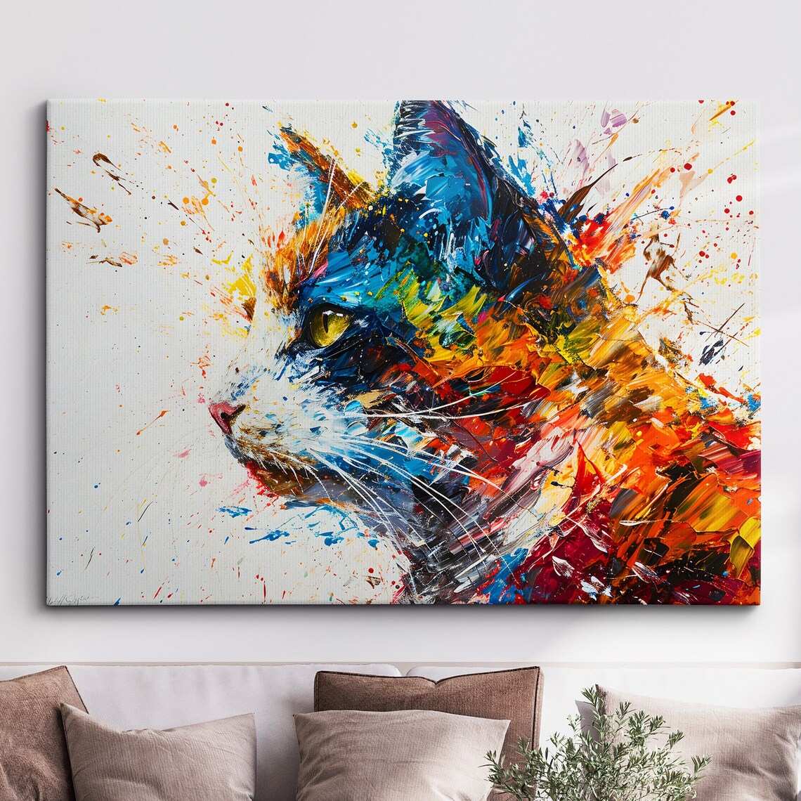 Colorful Cat Abstract Modern Oil Painting Art Print