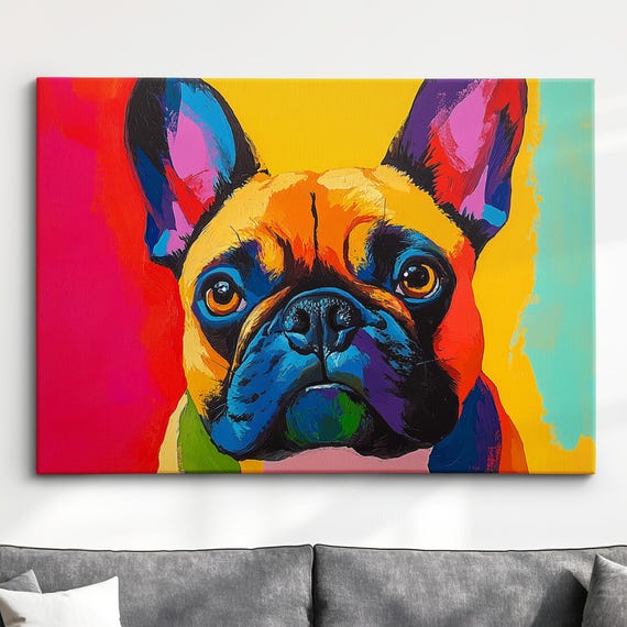 Colorful French Bulldog Abstract Modern Oil Painting Wall Art Framed Canvas Poster Print Home Kitchen Office Room Decor Dog Gift Ideas