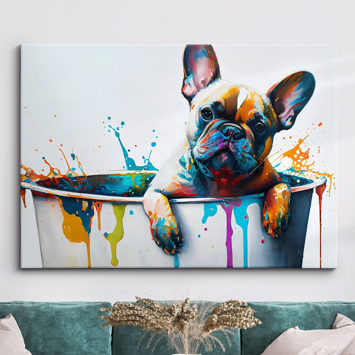 French Bulldog Bathtub Abstract Dog Art Print