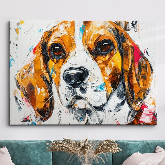 Colorful Beagle Dog Pet Abstract Modern Oil Painting Wall Art Framed Canvas Poster Print Home Kitchen Office Room Decor Gifts