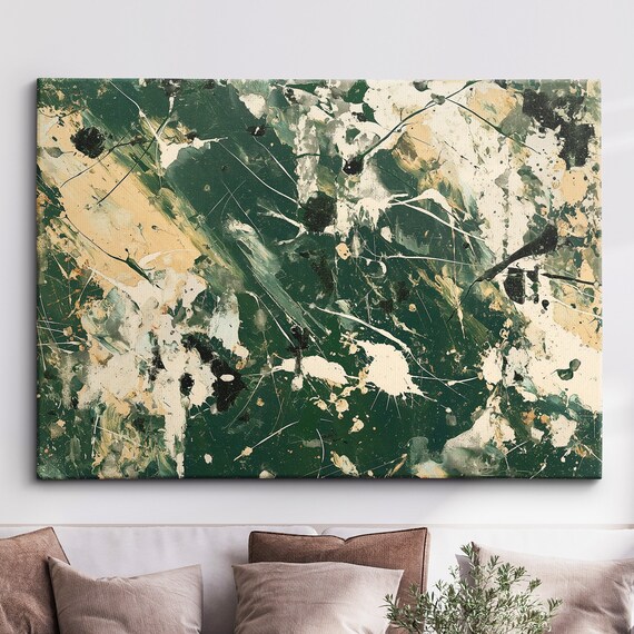 Modern Abstract Green Beige Free Form Exhibition Oil Painting Wall Art Framed Canvas Poster Print Home Living Room Decor