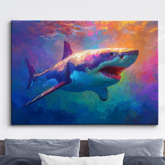 Deep Blue Abstract Oil Painting Colourful Paint Splatter Style Wall Art Framed Canvas Poster Print Homeoffice Room Decor Animal