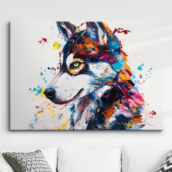 Colorful Siberian Husky Dog Pet Abstract Modern Oil Painting Wall Art Framed Canvas Poster Print Home Kitchen Office Room Decor Gifts
