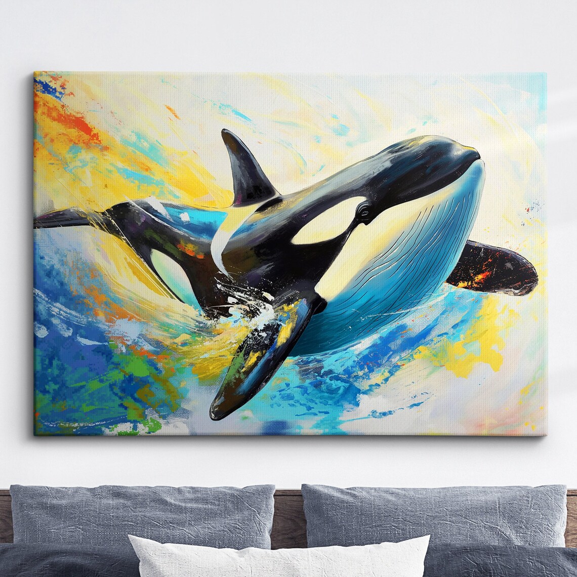Orca Whale Abstract Oil Painting, Colorful Style Art Print