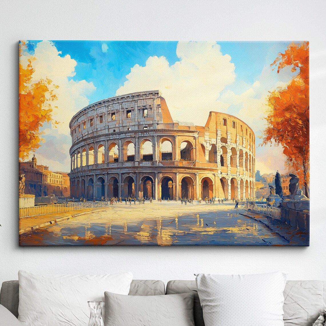 Colosseum Rome Autumn Day Painting Golden Foliage Trees Poster